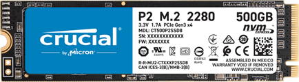 SSD 500GB CRUCIAL M.2 NVME P2 CT500P2SSD8 R/W 2300-940MB/s