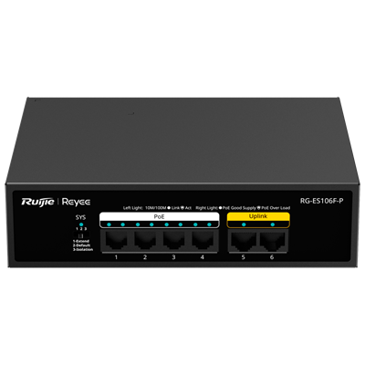 Switch REYEE 6P 10/100 PoE+ (4P PoE+ 802.3af/at + 2P UPLINK)