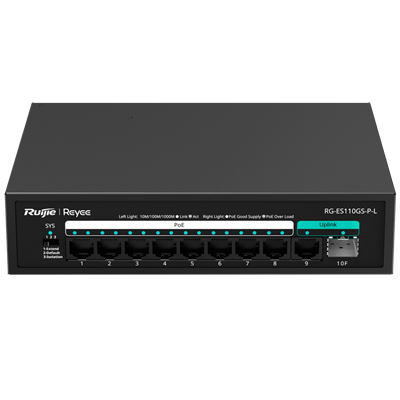 Switch REYEE 8P GBe PoE+ + 1P GBe + 1P SFP 120W POE BUDGET